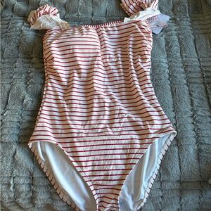 Vince Camuto Red and White Striped Swimwear
